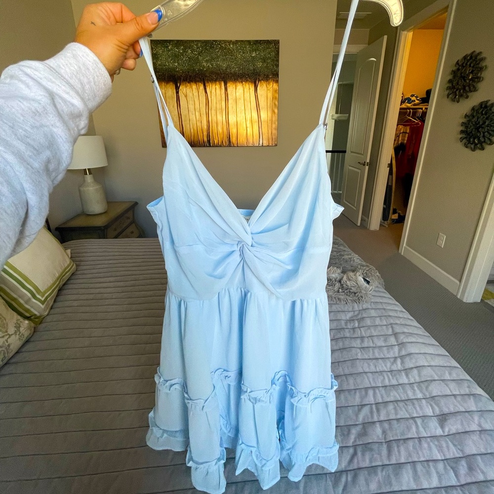 Light blue, front knot mini dress